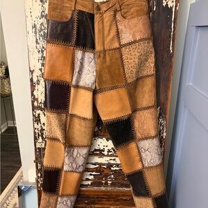 Margaret Godfrey vintage animal print Patchwork Leather Pants size 12.